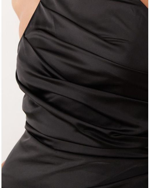 TFNC London Black Satin Halter Neck Pleat Detail Maxi Dress