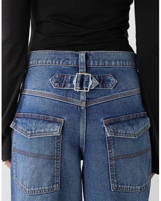 Collusion Blue X002 baggy Jeans With Cinch Back And Turn Up Hem