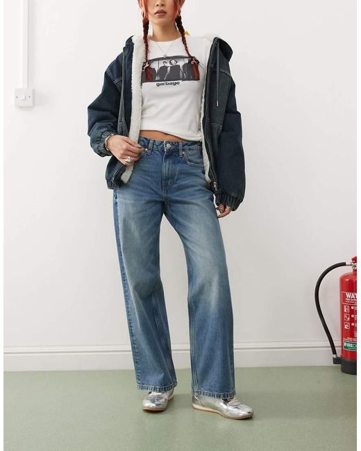 Monki Blue Missy Low Rise Loose baggy Clean Fit Jeans