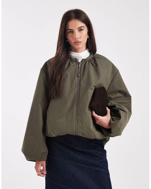 ASOS Brown Oversized Bubble Hem Bomber Jacket