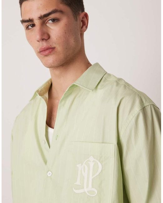 Camicia Oversize A Righe Con Ricamo di ASOS in Natural da Uomo