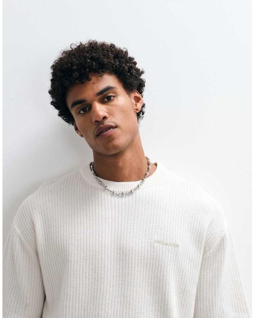 PEGADOR White Ston Structured Knit Crewneck T-shirt for men