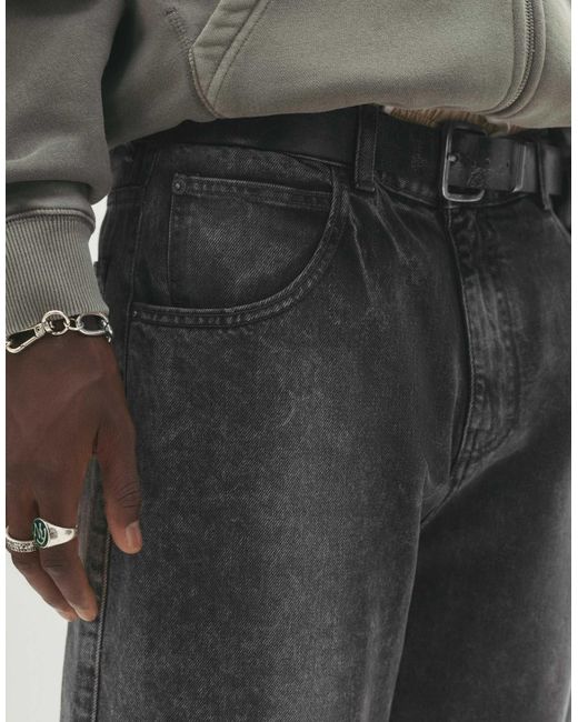 Pull&Bear – locker geschnittene jeans mit weitem bein in Gray für Herren