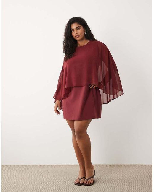 Forever New Red Chiffon Cape Detail Mini Dress
