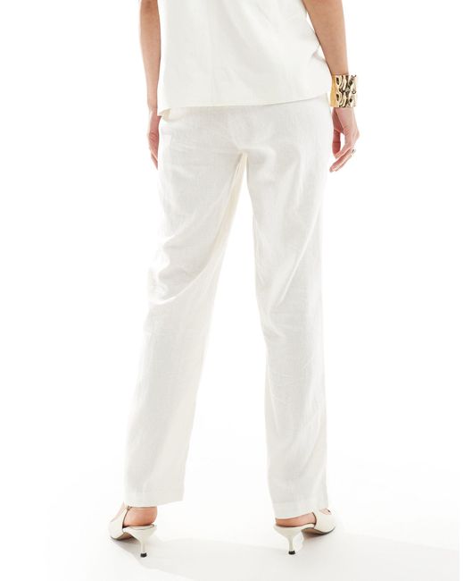 ONLY White High Waisted Straight Linen Mix Trouser Co-ord