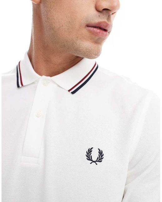 Fred Perry White Twin Tipped Long Sleeve Polo Shirt for men