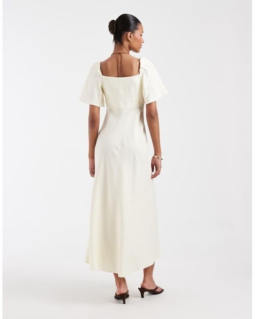 & Other Stories Natural Linen Puff Sleeve Midaxi Dress With Twist Sweetheart Neckline