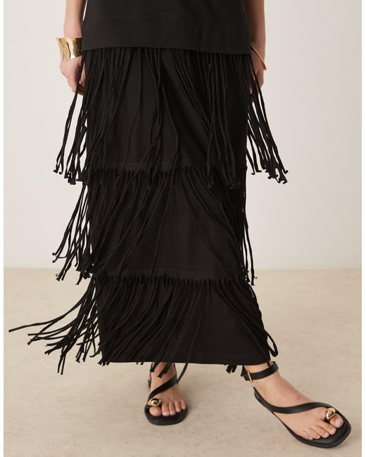 ASOS Midi-Jurk Met T-Shirt Met Lage Ronde Hals En Rok Met Franje in het Natural