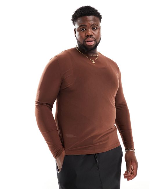 ASOS Brown Muscle Fit Long Sleeve T-shirt for men