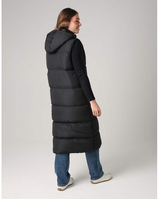 French Connection Black Longline Quilted Gilet With Hood