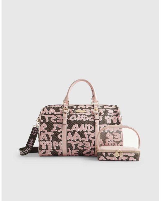 River Island Brown Monogram Graffiti Barrell Bag Bundle
