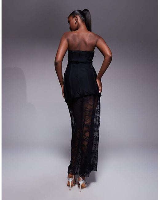 Kaiia Blue Exclusive Structured Bandeau Contrast Skirt Sheer Hem Maxi Dress