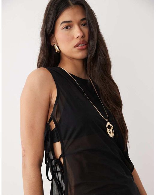 ASOS Black Sleeveless Sheer Longline Top