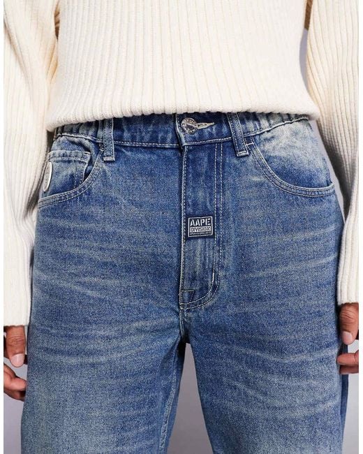 Aape By A Bathing Ape Blue Aape By A Bathing Ape Loose Fit Denim Jeans for men