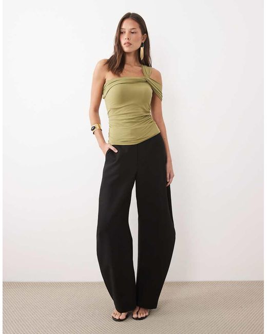 ASOS Natural Polyamide Twist Shoulder Ruched Top