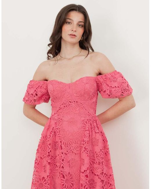 Maya Pink Short Sleeve Lace Midaxi Dress