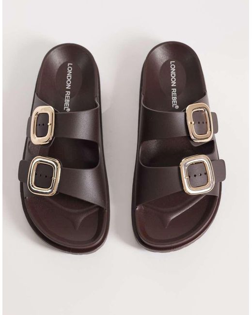 London Rebel Brown Astra Double Buckle Sandals