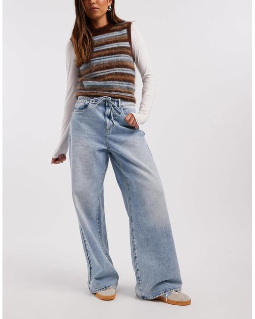 Vero Moda Blue Wien Mid Rise Wide Leg Belted Jeans