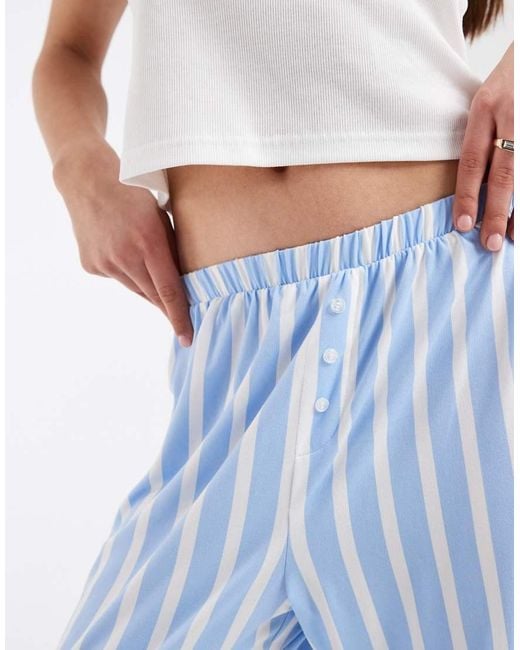 Loungeable Blue Lemon Print Rib Singlet And Jersey Pants Pyjama Set