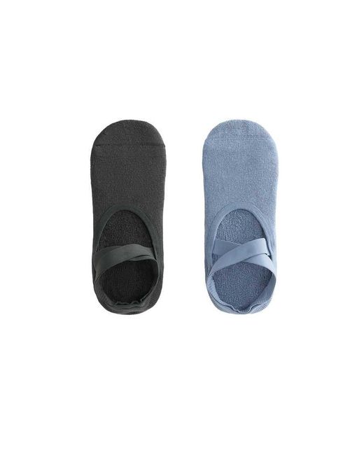 Oysho Blue 2 Pairs Of Padded Cotton Blend Yoga And Pilates Socks With Crossover Straps
