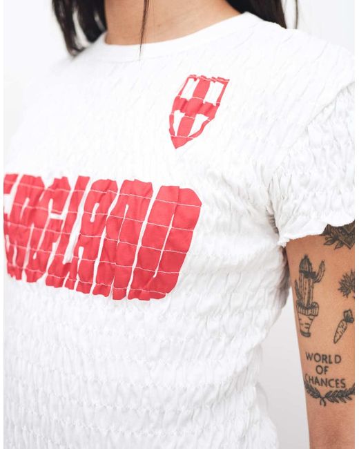 ASOS White Shirred Baby Tee With England Soccer Graphic