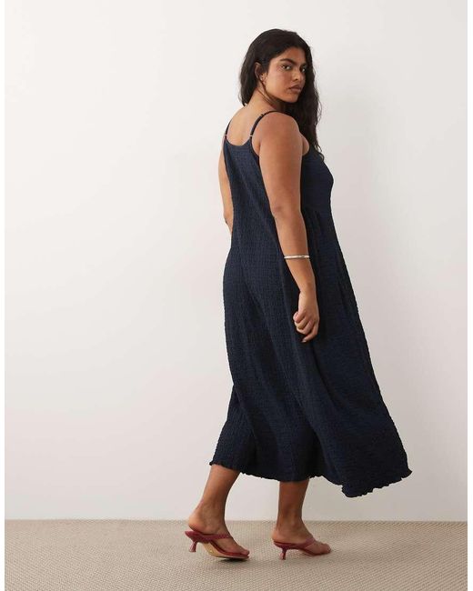 Vila Curve Blue Jacquard Jersey Cami Midi Dress With Waist Details