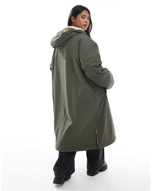 ASOS Green Asos Design Curve Longline Fleece Lined Rain Coat