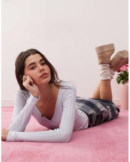 Miss Selfridge Pink Pointelle Wrap Top