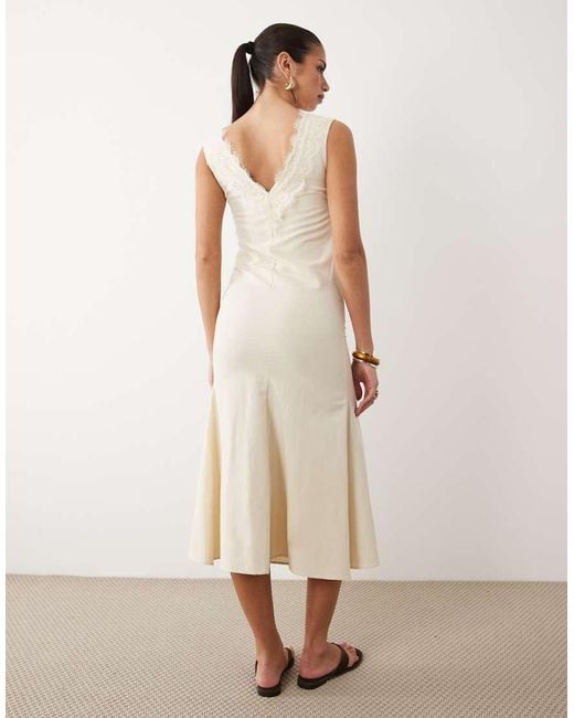 ASOS Natural Lace Applique Linen Look Midi Dress