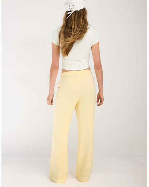 Stradivarius Yellow Flowy Linen-look Trousers