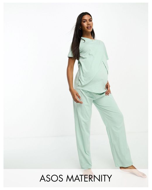 ASOS Asos Design Maternity Mix & Match Cotton Pyjama Trouser in White | Lyst