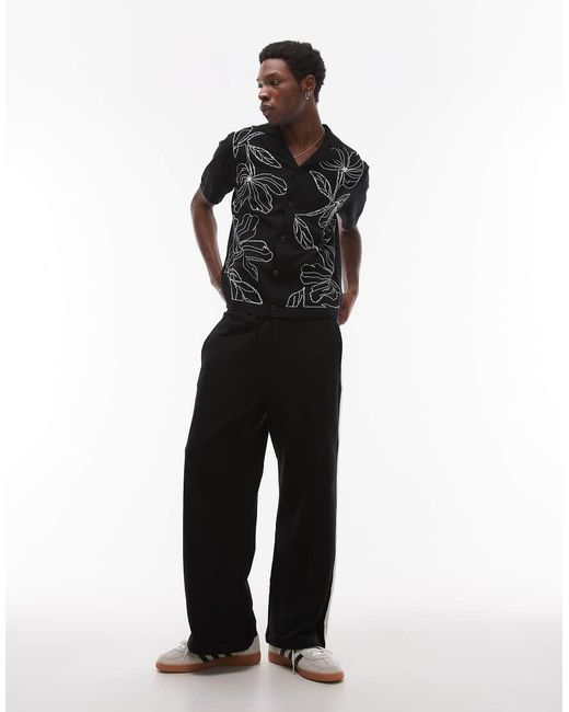 Topman Black Front Placement Embroidered Knitted Shirt for men