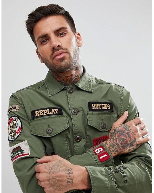 Replay Military Badge Shirt Jacket in Green for Men | Lyst