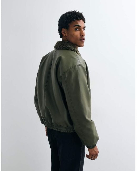 ASOS Green Faux Leather Flight Jacket for men