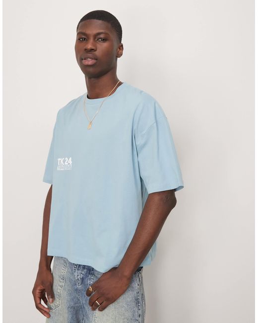 ASOS Blue Boxy Oversized T-shirt With Text Print for men