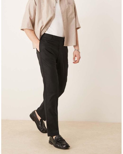 ASOS Black Tailored Slim Fit Linen Blend Pants for men