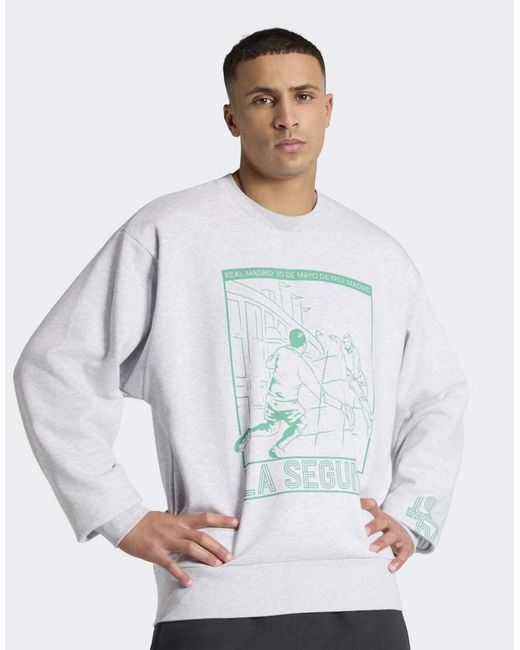 Adidas Originals Gray Real Madrid Heritage Crew Sweat for men