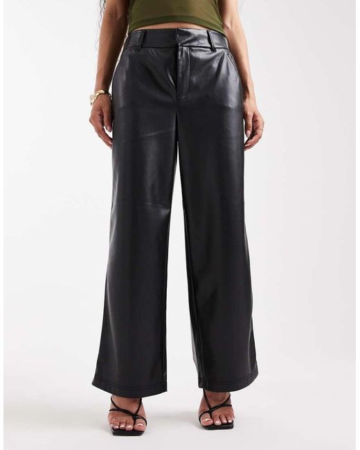 Only Petite Black Wide Leg Faux Leather Trousers