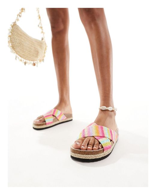 Jessie - sandali espadrillas flatform con cinturino incrociato arcobaleno di ASOS in White