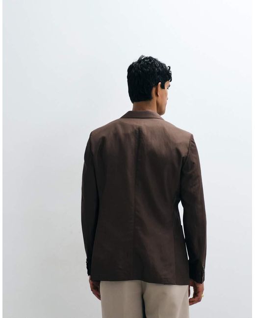 Mango Brown Ethereal Slim Fit Linen Mix Suit Blazer Co-ord for men