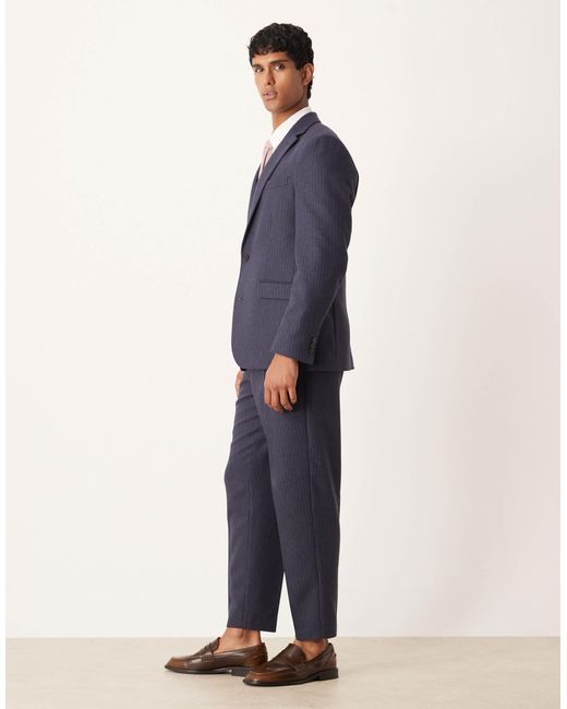 ASOS Blue Tapered Suit Trousers With Wool Pinstripe for men