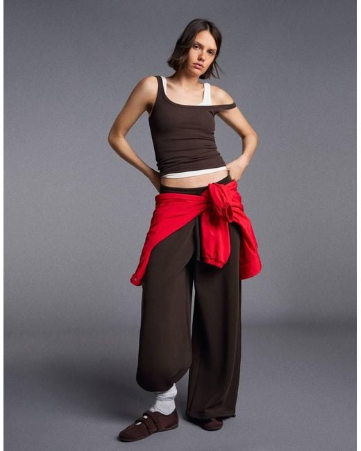 Bershka Black Petite Modal Barrel Trousers