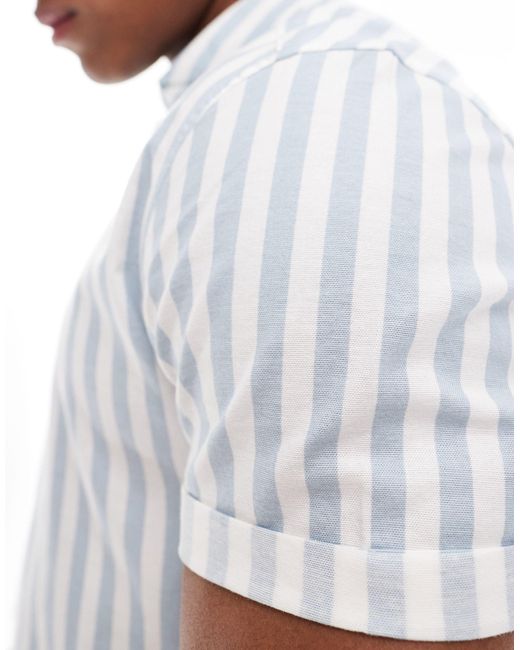 ASOS White Stretch Skinny Oxford Stripe Shirt for men