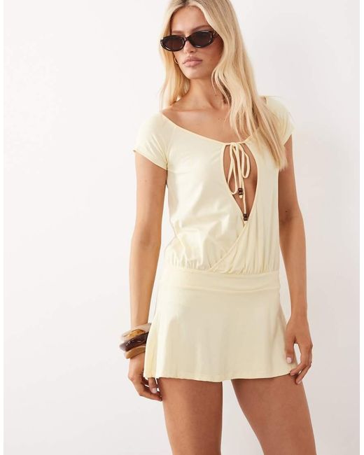 Motel Natural Papino Cut Out Off The Shoulder Mini Dress
