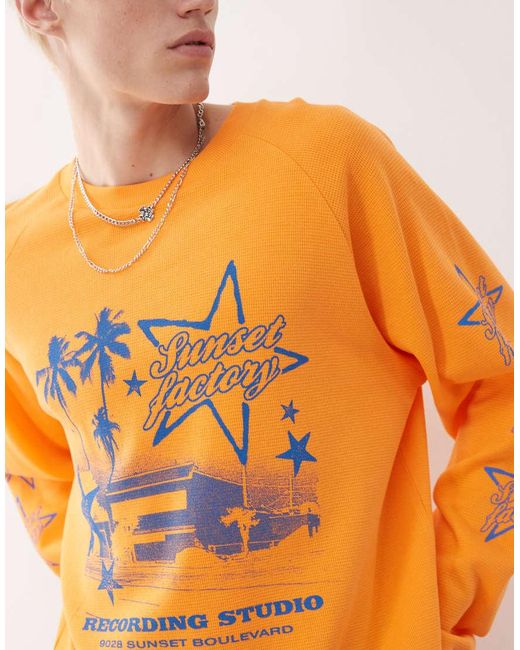 Collusion T-Shirt Met Skater Pasvorm En Lange Mouwen in het Orange voor heren