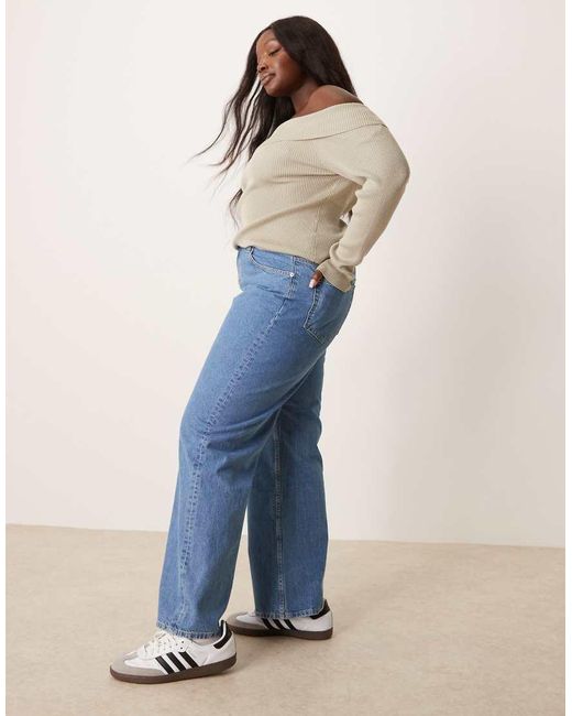 Vaqueros Dad Azul Pulcro De Pernera Ancha De Asos Design Curve ASOS de color Blue