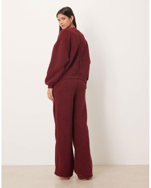 ASOS Red Lounge Cuddle Crew Neck Sweat & Wide Leg Trouser Set