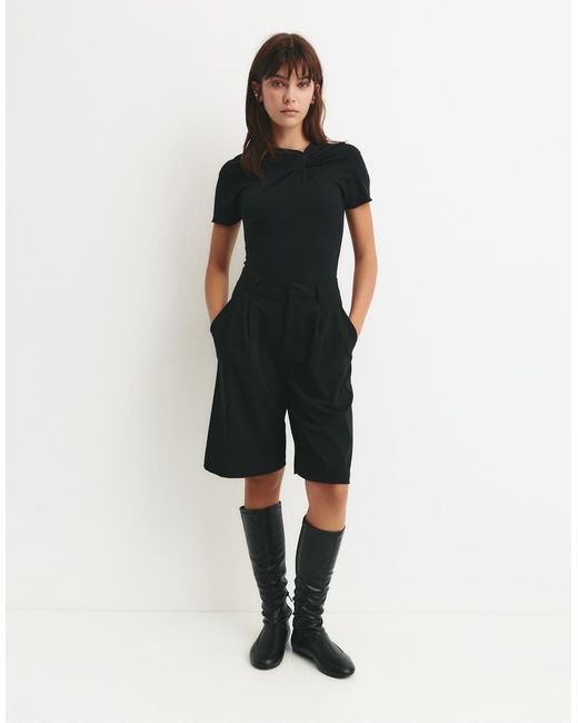 Pull&Bear Black Knot Detail Neckline Bodysuit