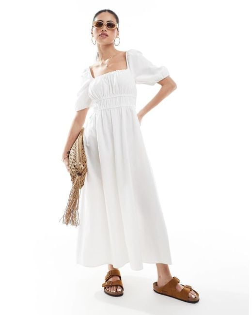 New Look White Puff Sleeve Milkmaid Dress