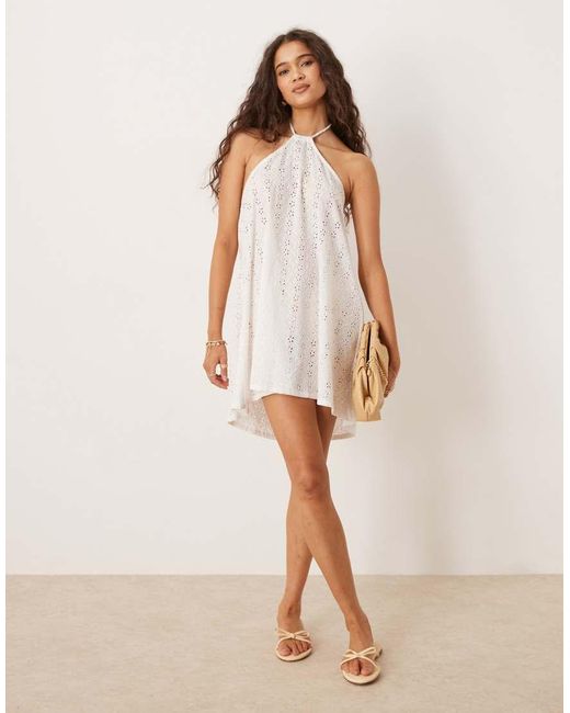 esmé studios Natural Esmee Exclusive Broderie Halter Beach Mini Dress